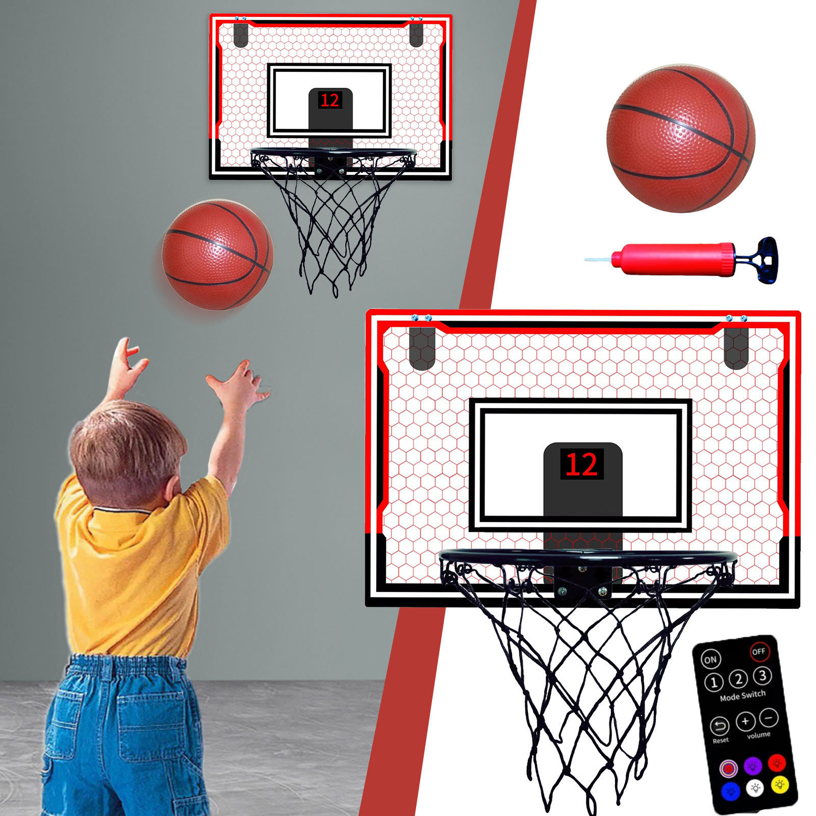 Uutvmp Mini Basketball Hoop Indoor with Scorer, Indoor Basketball Hoop Over The Door with Colorful LED Lighting, Toy Basketball Set for Boys Girls Age 3 4 5 6 7 8